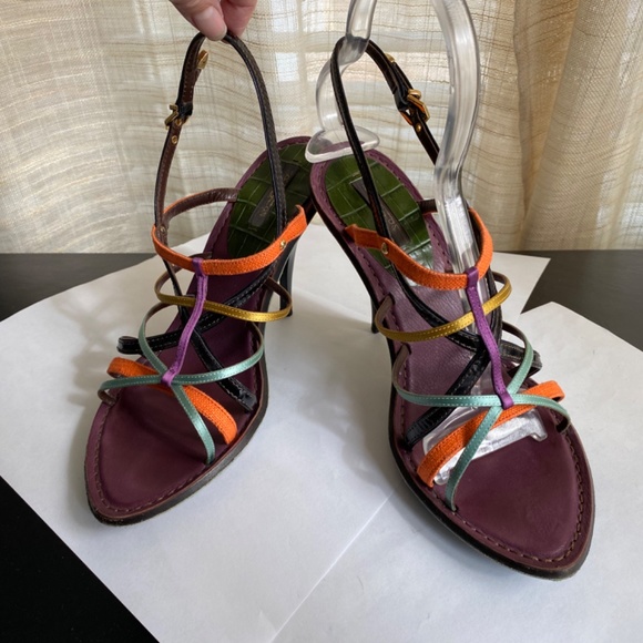 Louis Vuitton slingback heels multi-color leather straps size 38 Italy mules - Picture 8 of 11